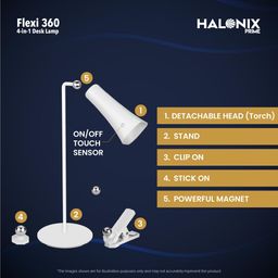 Halonix Prime 4-in-1 Flexi 360 Portable Desk Lamp | Multi Usage Study lamp| Detachable Head | Use as a Torch | Flashlight | Stick it Anywhere | Clip it Anywhere | Rechargeable Table lamp| image 5