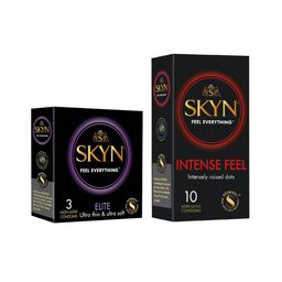 skyn SKYN® Elite ultra thin and ultra soft premium condom 3p and SKYN® Intense Feel wave texture with Intensely raised Dots premium condom 10p (Pack of 13 non Latex condoms) image 1