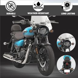 MIKANIX Meteor 350 Bike CNC Metal Front Rear Headlight Grill/Jali Cover Set with Tail Lamp, Indicator Cup Compatible Only For Royal Enfield Meteor 350 (Set of 10) image 2