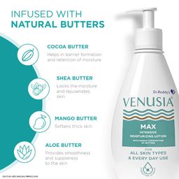 Dr. Reddy's Venusia Max Intensive Moisturizing Lotion | Dermatologist Recommended | Clinically Proven, Long-Lasting Moisturization | For Normal to Very Dry Skin | Cocoa Butter, Shea Butter, Mango Butter and Aloe Butter | 300g (Pack of 2) image 5