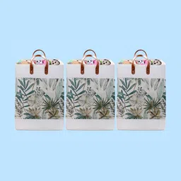 Stylista 3-Pcs Green & Beige Printed Durable & Foldable Laundry Bag with Handle-6