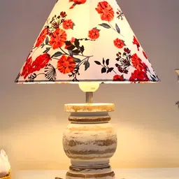 Homesake White Printed Wood Industrial Frusturical Shaped Table Lamp-48