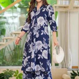 MEERA FAB Floral Printed Regular Pure Cotton Kurta With Palazzos-picture-18