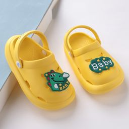Babyoye Clogs with Dino Applique and Back Strap Closure - Yellow-image-38