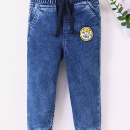 Kookie Kids Denim Full Length Cut & Sew with Tiger Badge Detailing Jeans - Blue-image-62