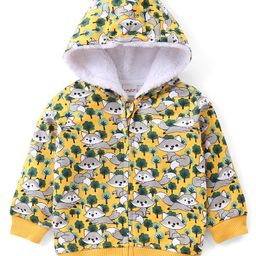 Babyhug Cotton Knit Full Sleeves Raccoon Printed Hooded Sweat Jacket with Zipper - Yellow-image-84