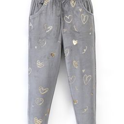 Babyhug Full Length Fleece And Woollen Pant Heart Print - Grey-image-27