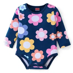 Babyhug 100% Cotton Full Sleeves Onesies With Floral Print - Navy Blue-picture-32
