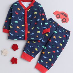 BUMZEE Full Sleeves Dinosaur Printed Coordinating Jhabla & Pajama Set - Navy Blue-image-41