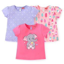 Babyhug 100% Cotton Knit Half Sleeves T-Shirt Elephant Graphics Pack Of 3 - Multicolor-20