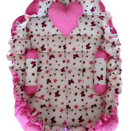Babysparsh New Born Baby Ractangle Reversible Bedding Set with Luxury Pillow Pink  - White-picture-1