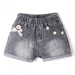 Kookie Kids Solid Shorts with Bow & Floral Applique - Grey-image-93