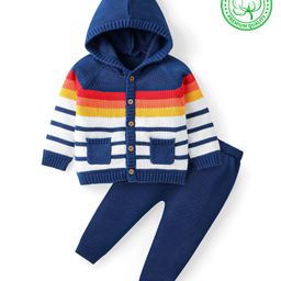 Babyhug Knit Full Sleeves Hooded Sweater with Pockets - Navy Blue-image-8