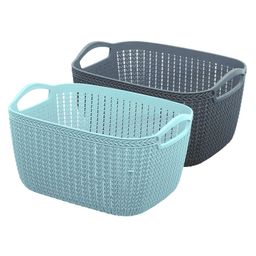 Kuber Industries Q-5 Unbreakable Plastic 2 Pieces Multipurpose Medium Size Flexible Storage BasketsFruit Vegetable Bathroom Stationary Home Basket with Handles Light Blue & Grey-43