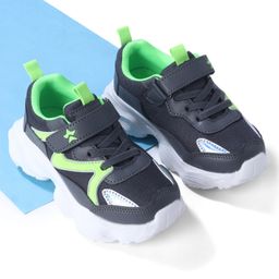 Cute Walk by Babyhug Sneaker with Lace Up & Velcro Closure - Black & Lime Green-image-55