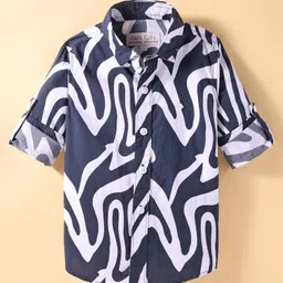 JASH KIDS Cotton Knit Full Sleeves Abstract Print Shirt - Navy Blue-picture-41