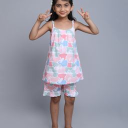Little Clothing Cotton Woven Sleeveless Abstract Printed Coordinating Top With Shorts - Cream-image-28