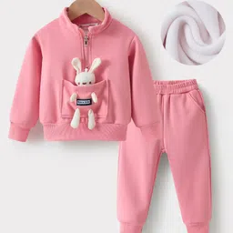Kookie Kids Full Sleeves Front Zipper Winter Wear Suit With 3D Applique - Pink-picture-27