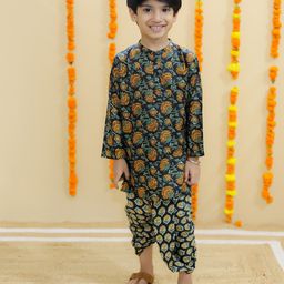The Mom Store Cotton Full Sleeves Floral Printed Kurta & Dhoti Set - Green-image-24