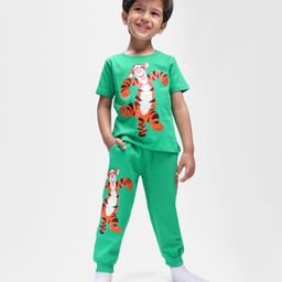 Babyhug Disney Single Jersey Knit Half Sleeves T-Shirt &Lounge Pants With Tigger Graphics - Green-image-28