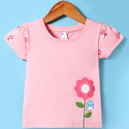 Tango Single Jersey Knit Half Sleeves Top with Floral Print - Pink-image-29
