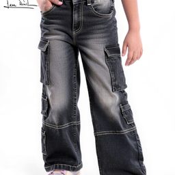 Arias Cotton Woven Full Length Jeans With Stretch & Cargo Pockets - Black-image-40