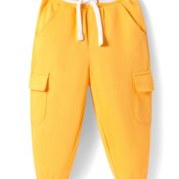 Babyhug Cotton Looper Knit Full Length Solid Lounge Pant With Cargo Pockets - Yellow-image-93