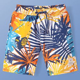 Pine Kids Looper Knit Above Knee Length Shorts with Tropical Print - Blue & Yellow-image-54