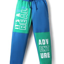 Pine Kids Cotton Knit Full Length Colourblock Lounge Pants - Emerald Green & Blue-image-97
