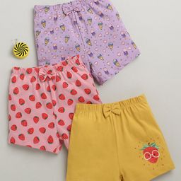 BUMZEE Cotton Pack Of 3 Ice Cream & Strawberry Printed Shorts - Pink & Lavender-image-97