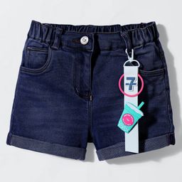 Little Kangaroos Woven Knee Length Solid Denim Shorts With Adjustable Elastic & Applique - Navy Blue-image-49