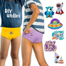 THE COVER UP PROJECT Modal Knit Pack Of 2 Solid Briefs With Space Theme Iron Prints - Yellow & Lilac-image-33