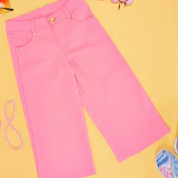 Pantaloons Junior Woven Solid Trouser - Pink-picture-17