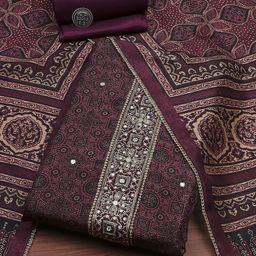 Biba Floral Priented Mirror Work Unstitched Dress Material-image-62