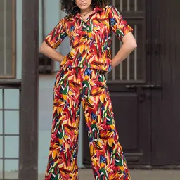 DressBerry Printed Shirt Collar Neck Shirt With Trousers Co-Ords-image-95