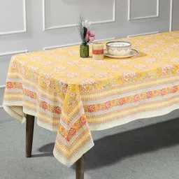 Fabindia Yellow & White Floral Cotton 8-Seater Table Cover-picture-47