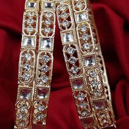 T4 JEWELS Women Set Of 2 Gold Plated Kundan Studded Bangles-image-73
