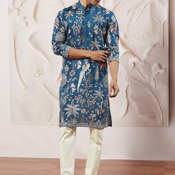 VASTRAMAY Men Floral Embroidered Regular Thread Work Kurta with Trousers-picture-15