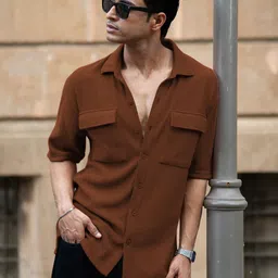 Powerlook Textured Long Sleeves Pure Cotton Shirt-11