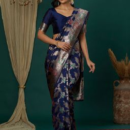 Satrani Ethnic Motifs Zari Banarasi Saree-picture-26