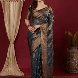 DIVASTRI Ethnic Motifs Zari Organza Saree-image-88