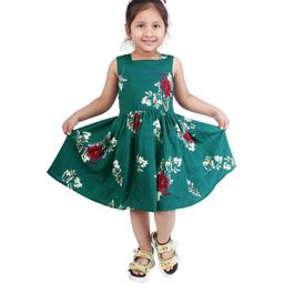 Alisha Moda Girls Green Floral Print Crepe Fit & Flare Dress-image-92