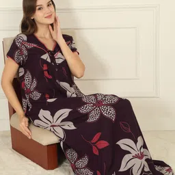 Sweet Dreams Women Cotton Floral Printed Maxi Nightdress-picture-33