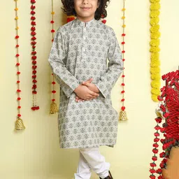 Little Clothings Boys Ethnic Motifs Printed Pure Cotton Kurta with Pyjamas-picture-9