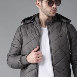 Roadster Men Charcoal Grey Solid Hooded Bomber Jacket-28