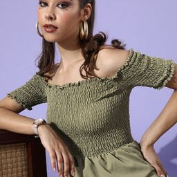 DODO & MOA Women Lovely Olive Solid Peekaboo Bottom Dress-image-49