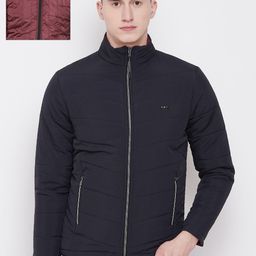 Pierre Carlo Men Navy Blue & Maroon Solid Reversible Padded Jacket-26