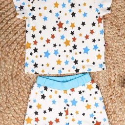 Nino Bambino Kids White & Blue Cotton Printed T-Shirt Set-image-27