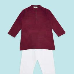 Indus Route by Pantaloons Kids Maroon & White Regular Fit Full Sleeves Kurta Set-image-54