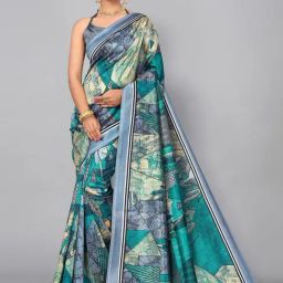 Satrani Multicolored Geometric Print Saree With Unstitched Blouse-59